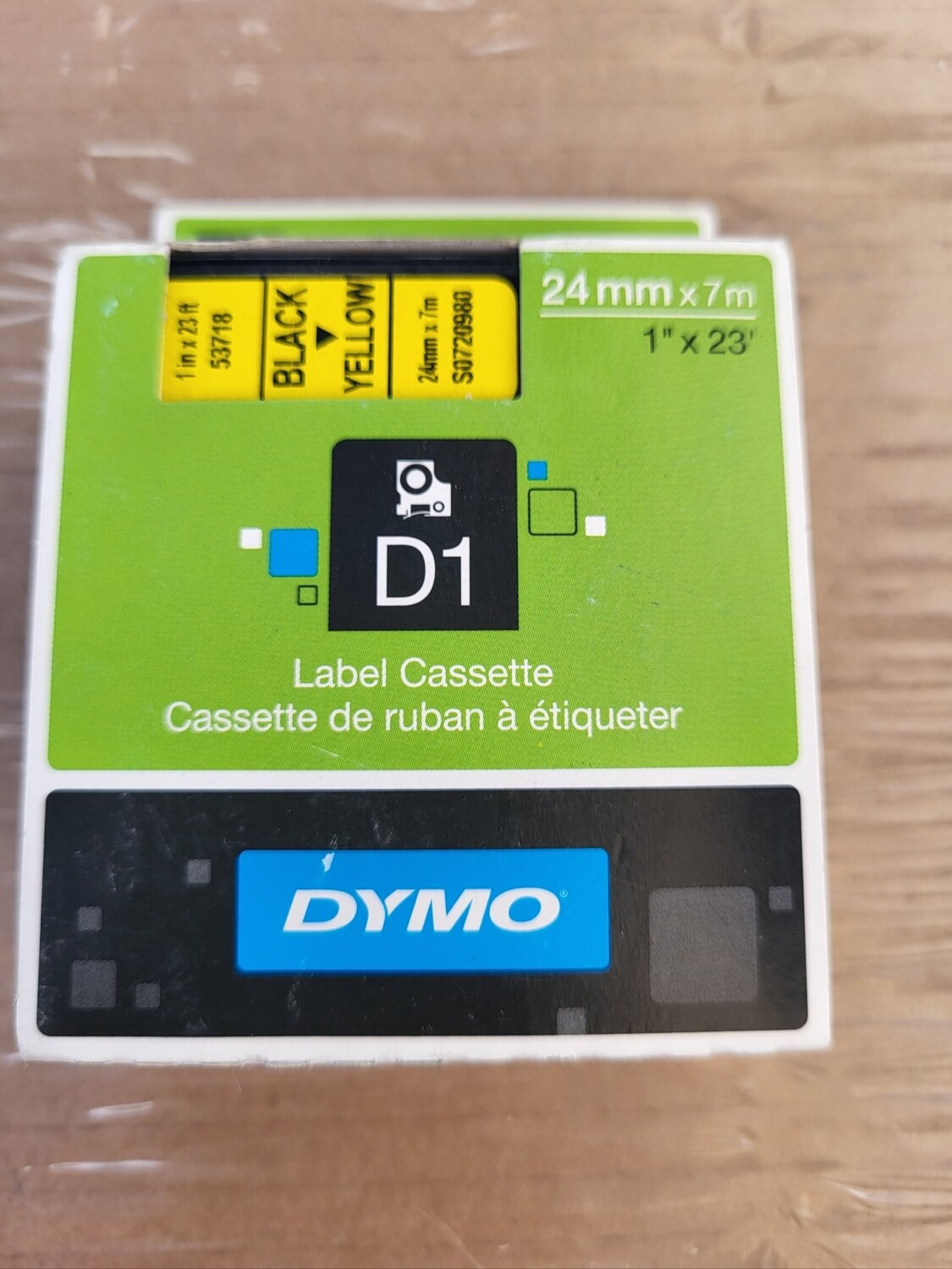 CASSETTE DE RUBAN DYMO 24MM X 7METRES BLACK SUR JAUNE