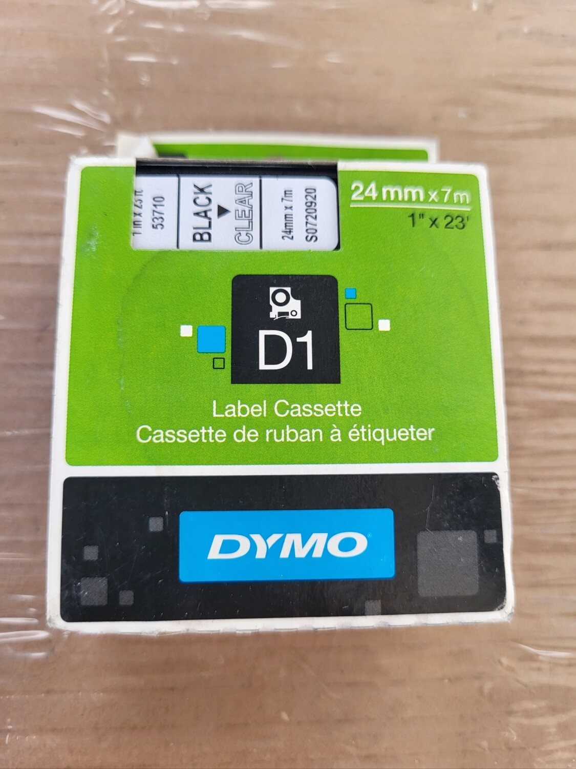 CASSETTE DE RUBAN DYMO 24MM X 7METRES BLACK SUR CLEAR