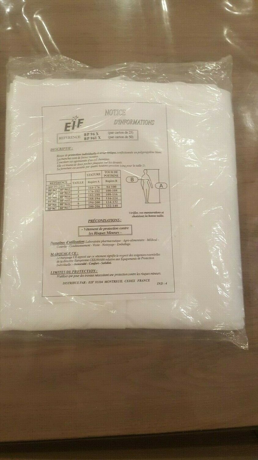 BLOUSE DE PROTECTION A USAGE UNIQUE TAILLE L