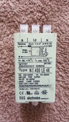 IGNITOR AMORCEUR BAG TYPE NI 400 LE 4K 3.5 - 5 KV. 35/400 WATTS