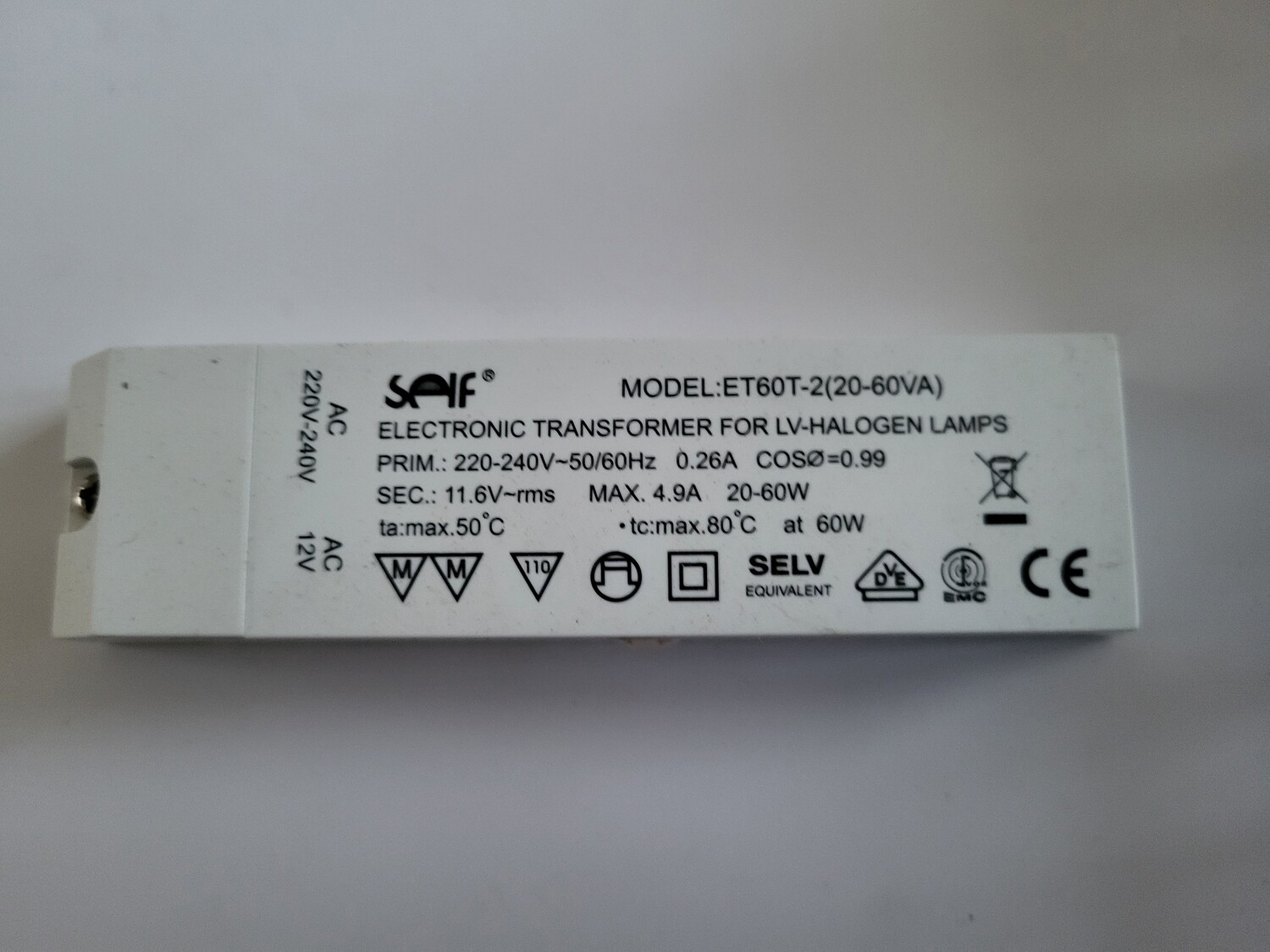 SELF ELECTRONIC MODELE ET60T-2 HALOGÈNE