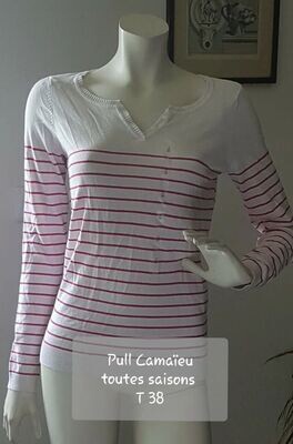 Pullover neuf Camaïeu taille 38 blanc / rose