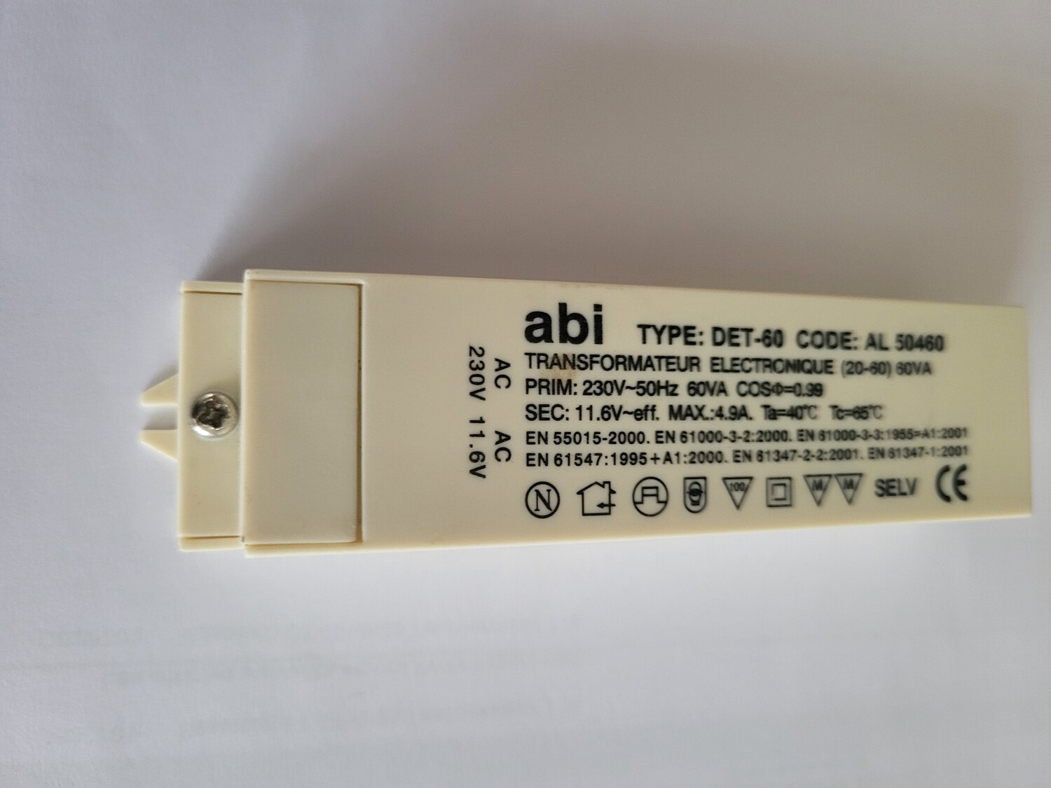 TRANSFORMATEUR ABI MODELE DET-60 20/60 CODE AL 50460 ELECTRONIQUE  20-60 WATTS