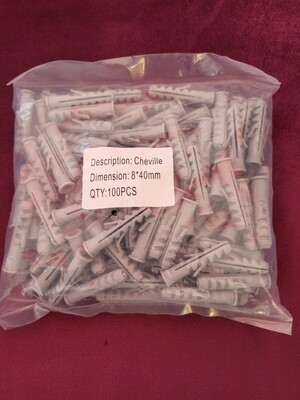 SACHET DE 100 CHEVILLES DIAMÈTRE 8 X 40MM