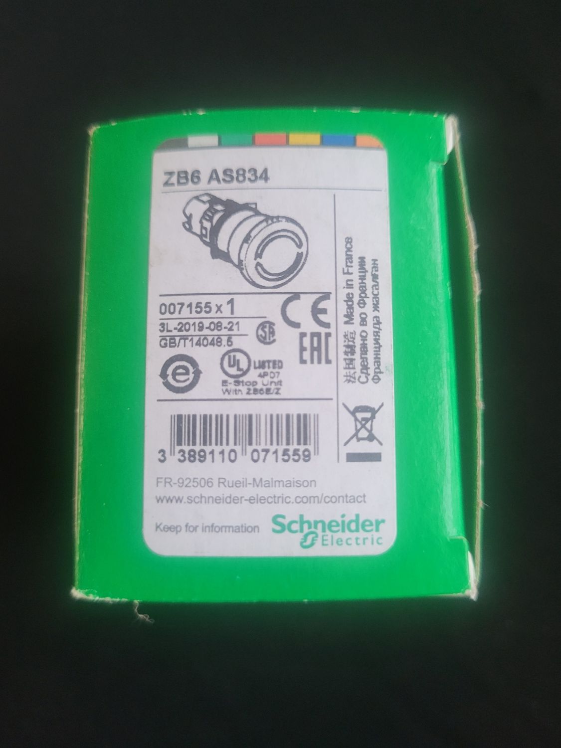 SCHNEIDER ELECTRIC ZB6 AS834 TÊTE POUR BOUTON POUSSOIR DIAM 30mm