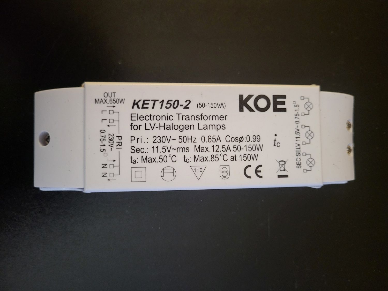 KOE MODELE KET150-2 ELECTRONIC TRANSFORMER