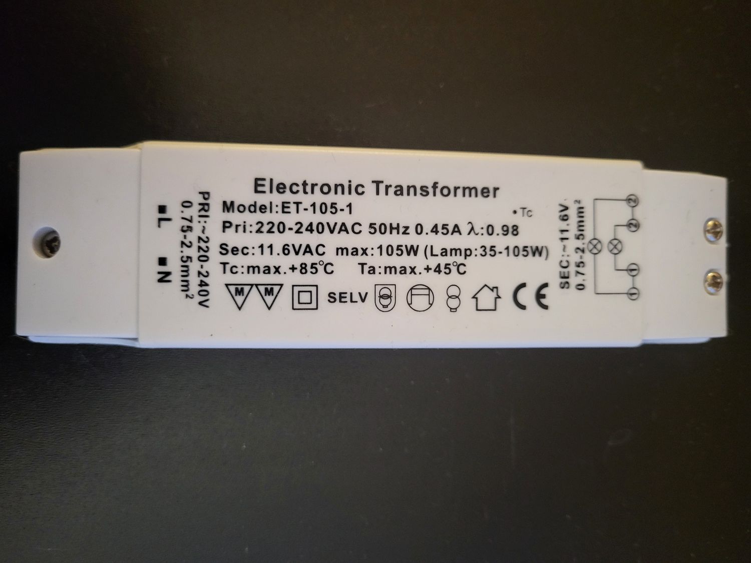 ELECTRONIC TRANSFORMER MODEL:ET-105-1