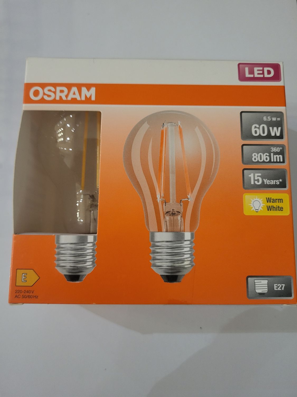 OSRAM PACK LED E27 6.5W=60W 2700K