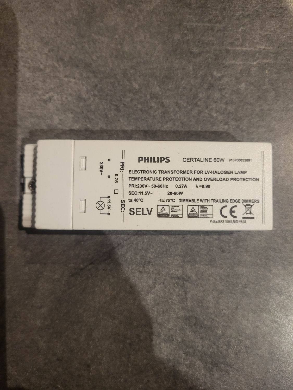 TRANSFORMATEUR ELECTRONIQUE PHILIPS CERTALINE 60W