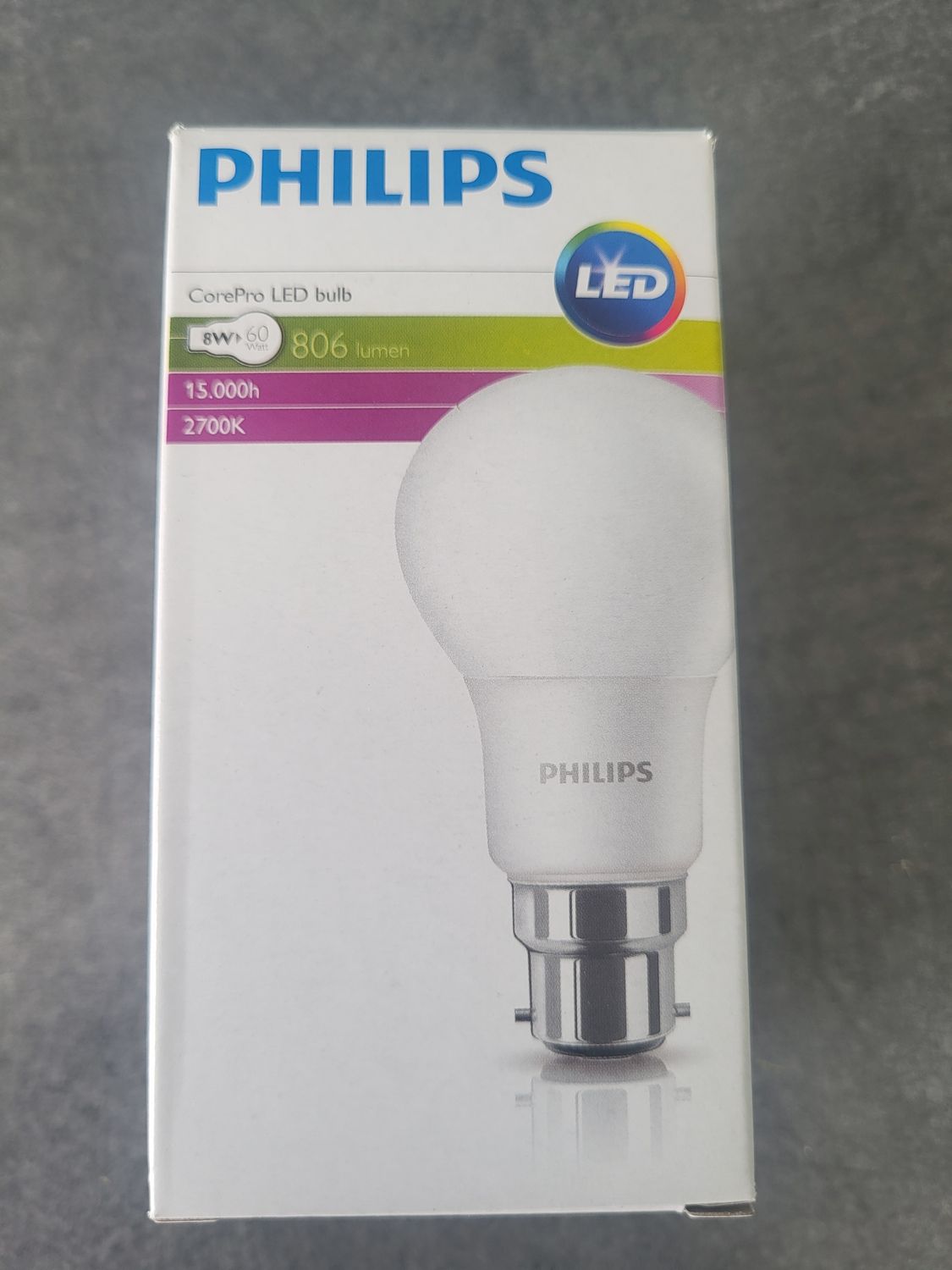 PHILIPS COREPRO LED BULB 8W=60W B22 2700K