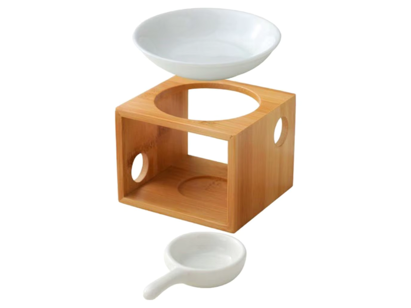 Wooden diffuser with ceramic dish for essential oils and wax melts