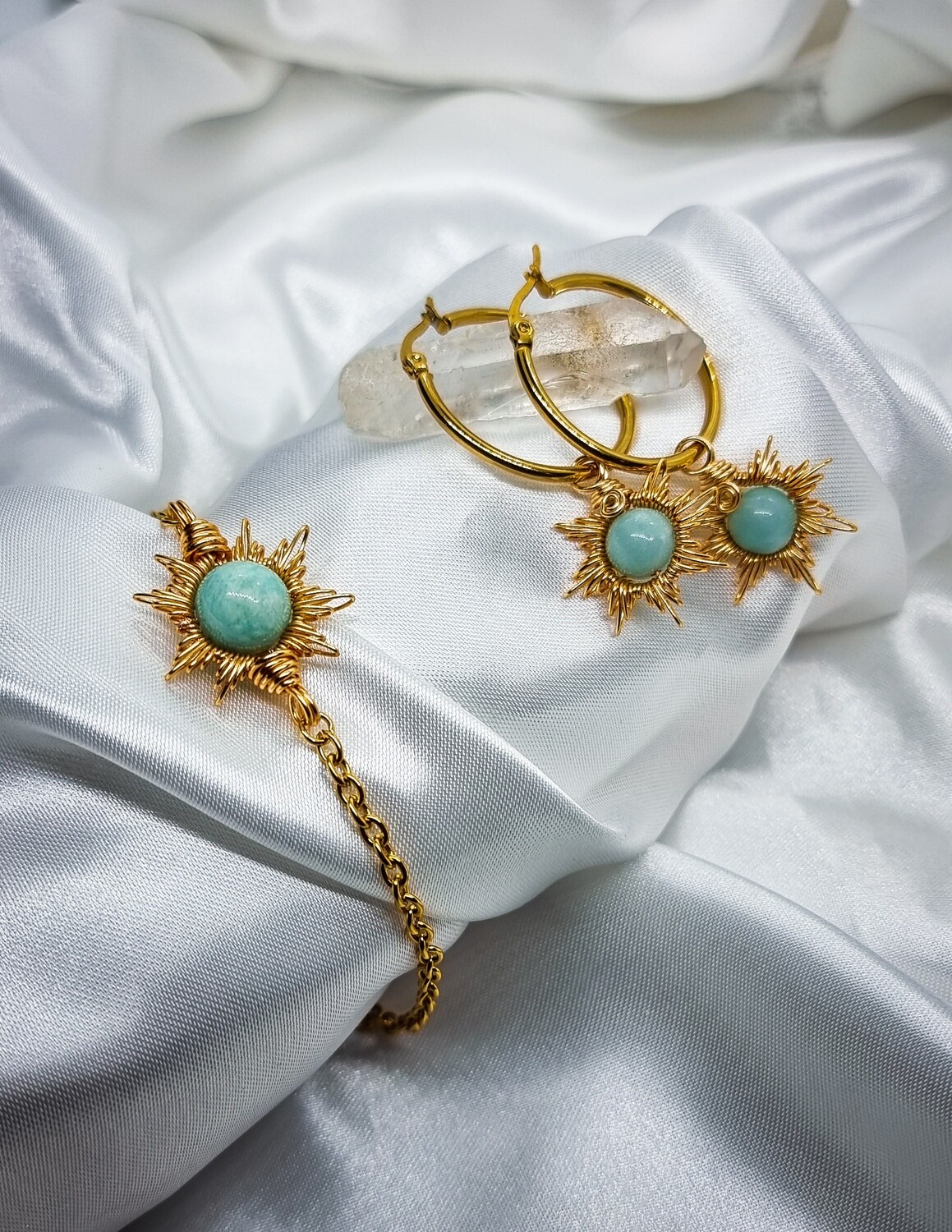 SET Bracelet + Earrings &quot;SUN&quot; - Choose Stone