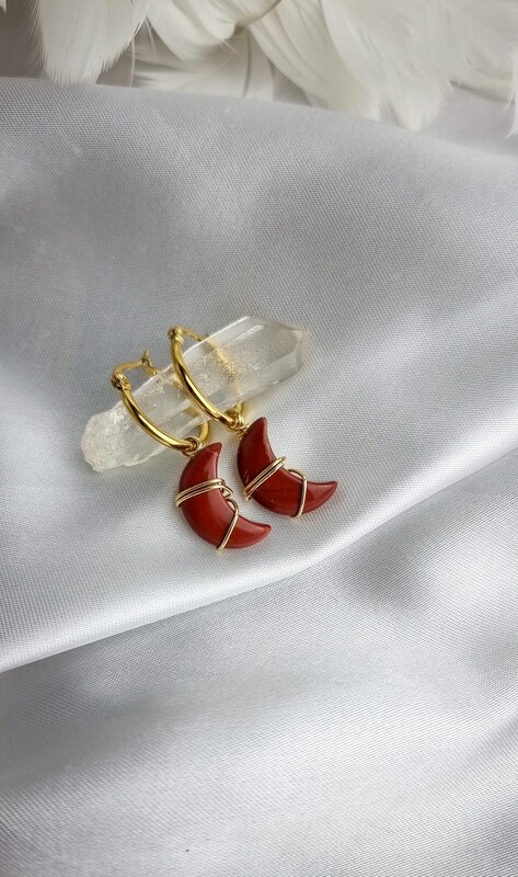 Earrings &quot;MOON&quot; in Red Jasper