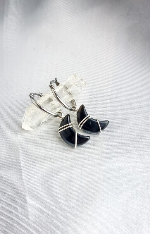 Earrings &quot;MOON&quot; in Black Obsidian