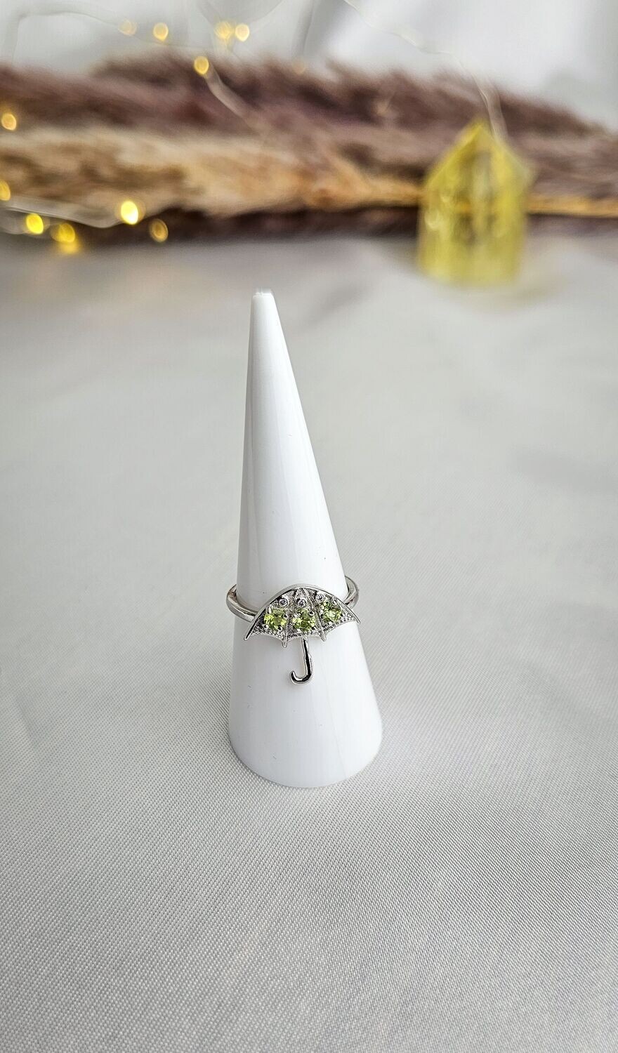 Adjustable Ring with Umbrella in Peridot (FROM SIZE 14)