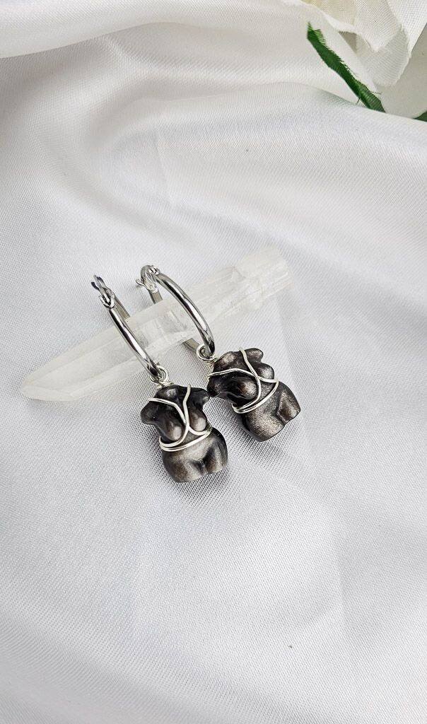Earrings &quot;BODY&quot; in Silver Obsidian