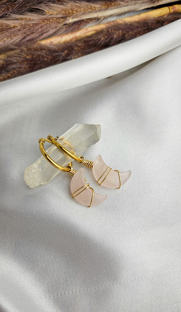 Earrings &quot;MOON&quot; in Rose Quartz