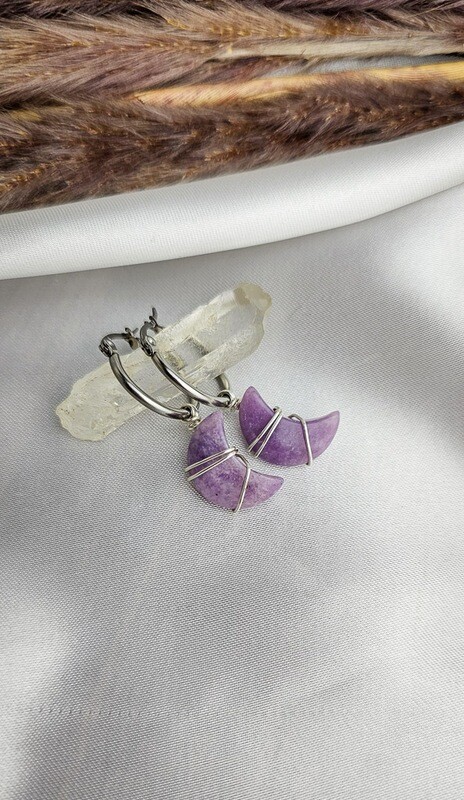 Earrings &quot;MOON&quot; in Lepidolite