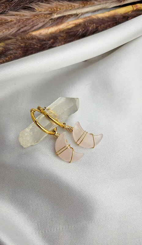 Earrings &quot;MOON&quot; in Rose Quartz