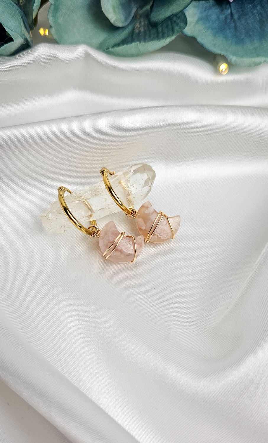 Earrings &quot;MOON&quot; in Flower Agate