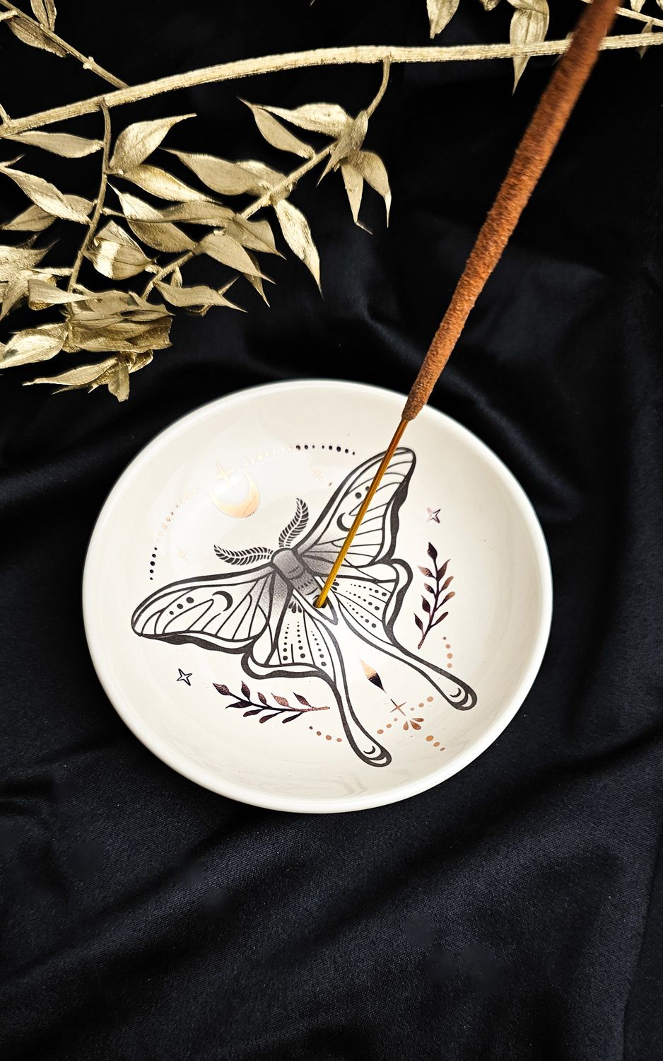 Incense Holder with Beige Lunar Moth