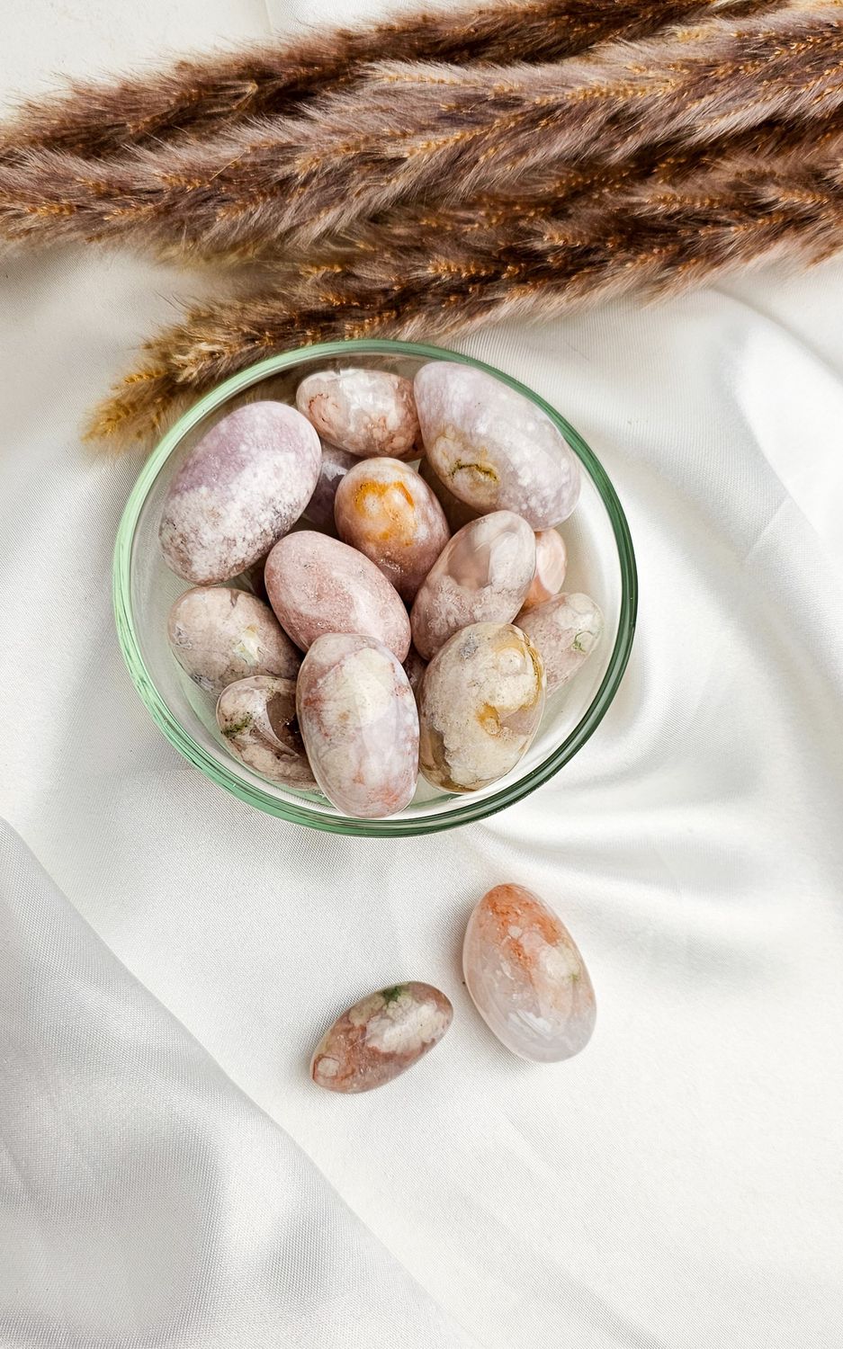 Flower Agate and Pink Amethyst Tumblestone