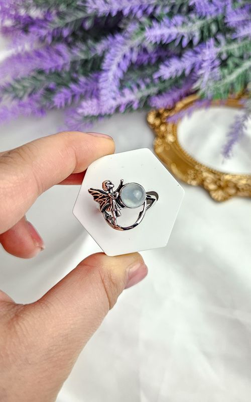 Adjustable Ring with Fairy in Aquamarine (FROM SIZE 13)