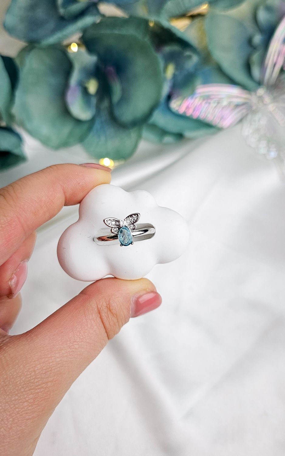 Adjustable Ring with Butterfly in Topaz (FROM SIZE 13)