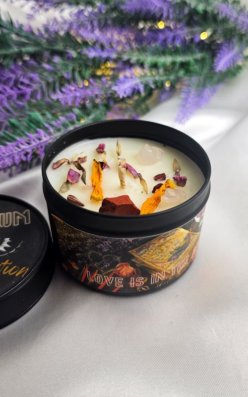Candle &quot;LOVE IS IN THE AIR&quot; - Rose Quartz/Red Jasper