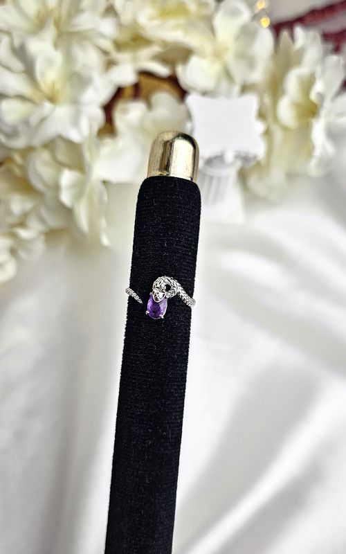 Adjustable Ring with Snake in Amethyst (FROM SIZE 10/11)