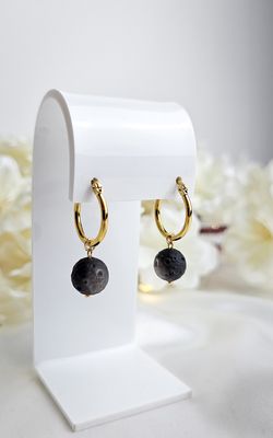 Earrings &quot;NEW MOON&quot; in Silver Obsidian