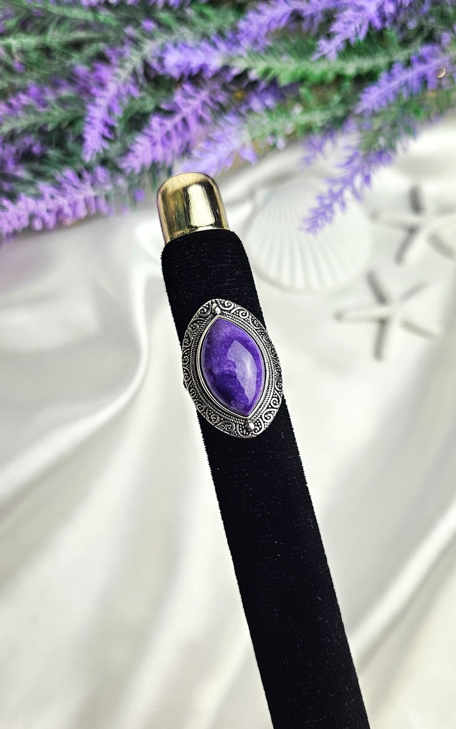 Adjustable Boho Ring in Charoite (FROM SIZE 13)
