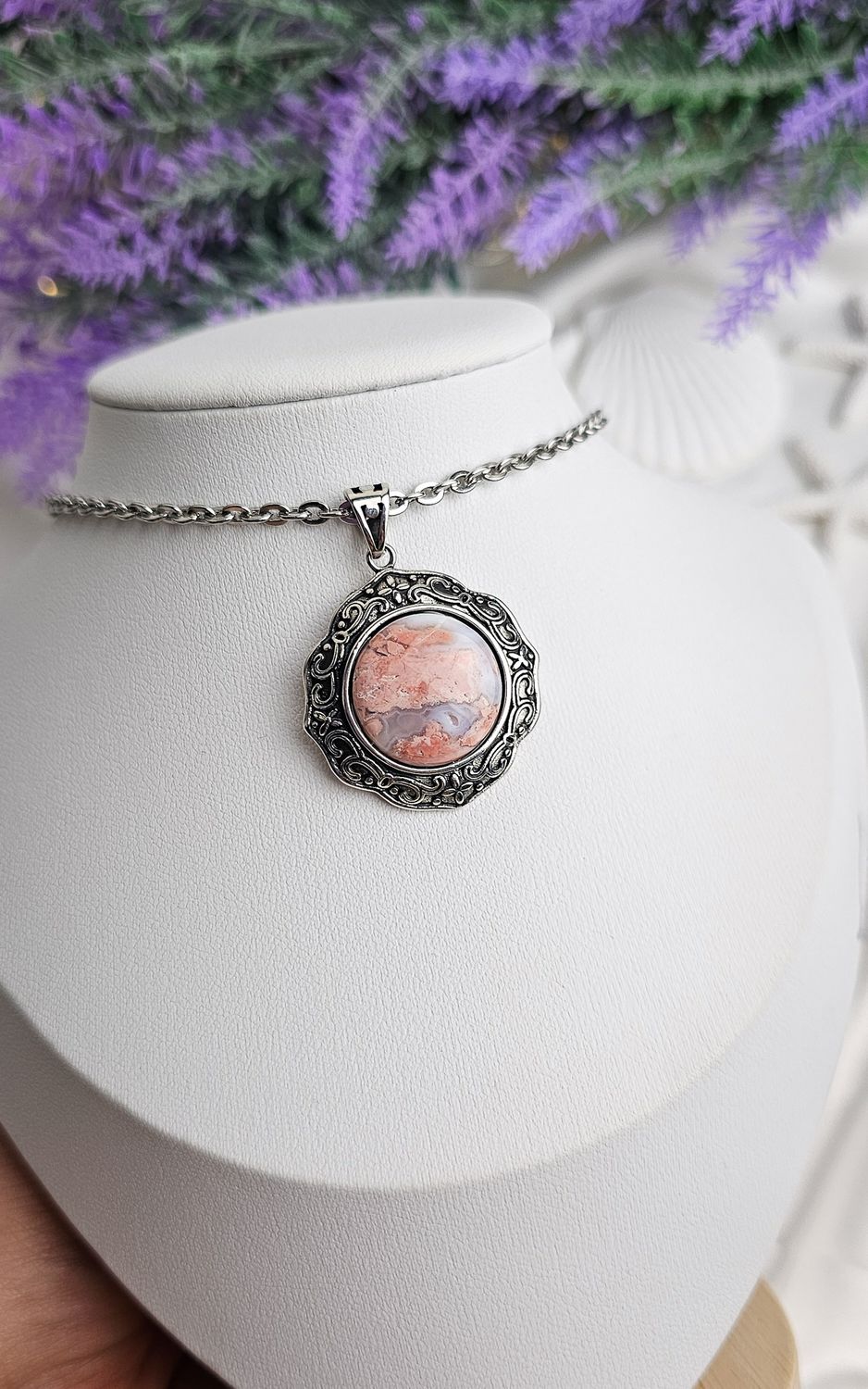Etnic Necklace in Pink Agate n.2