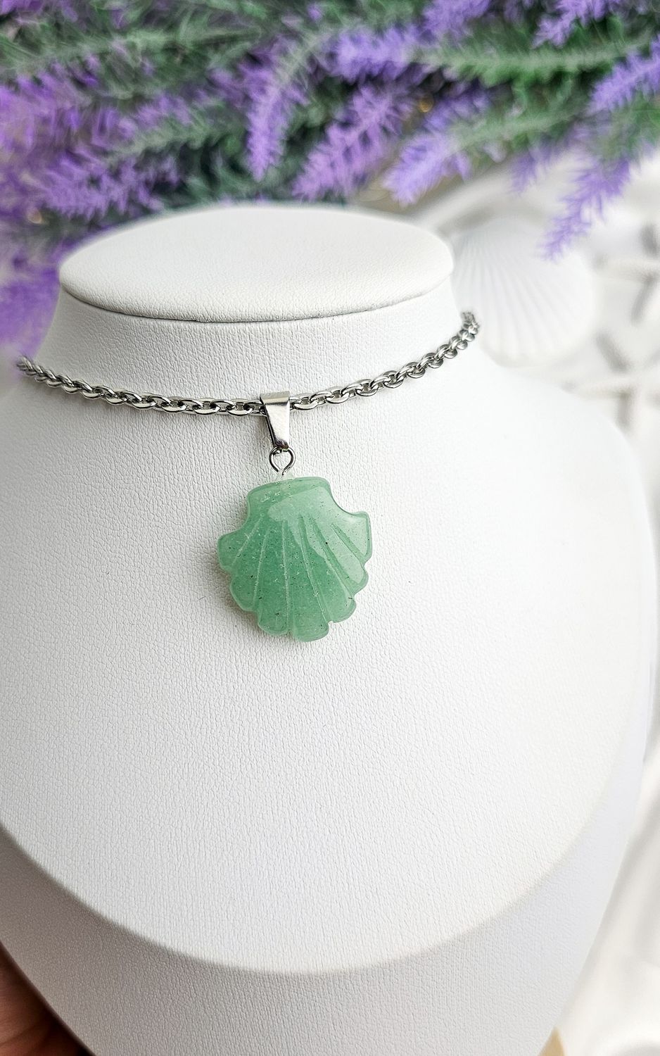 Necklace with Shell in Green Adventurine
