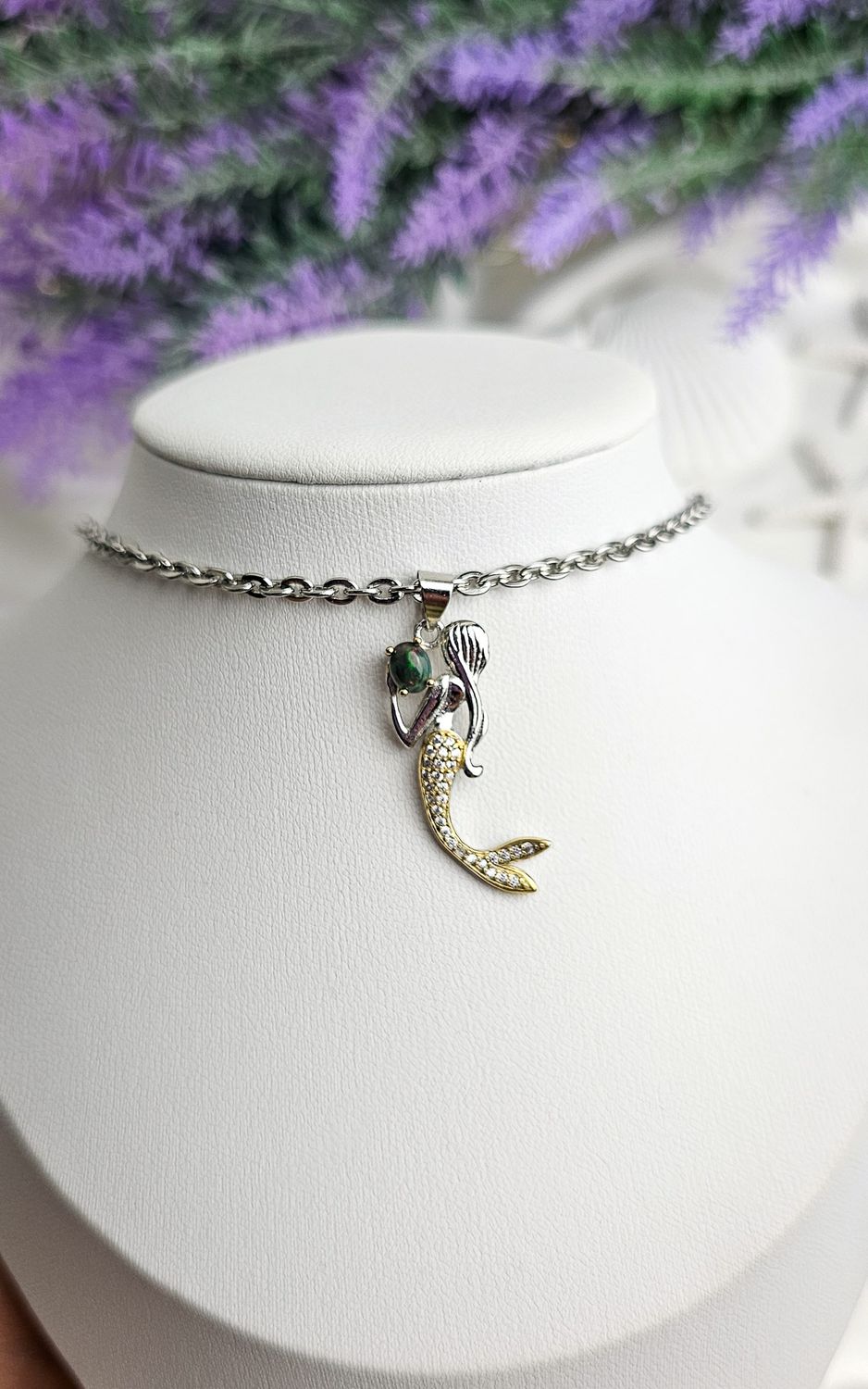 Necklace with Mermaid in Black Opal