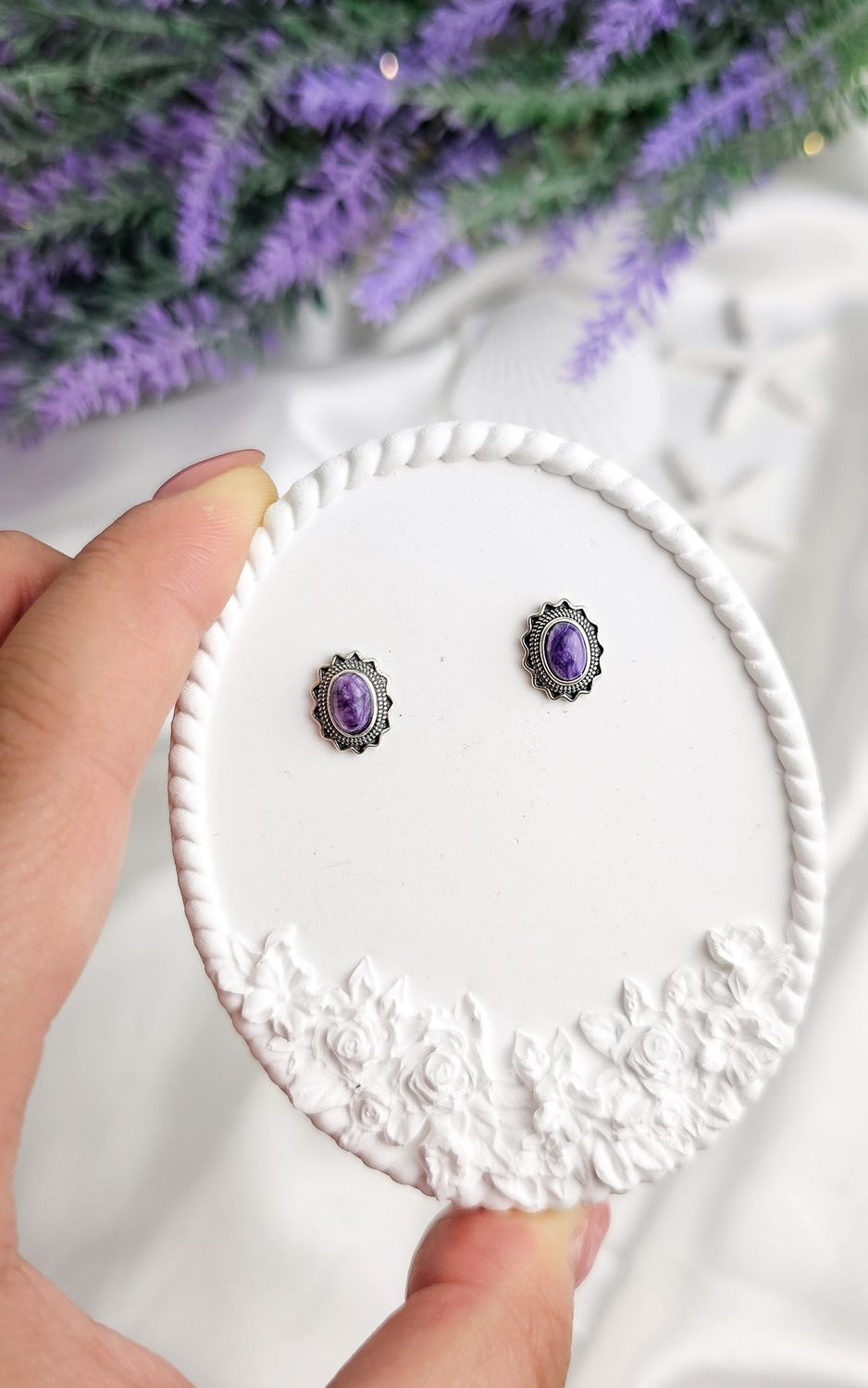 Etnic Earrings in Charoite (s925)