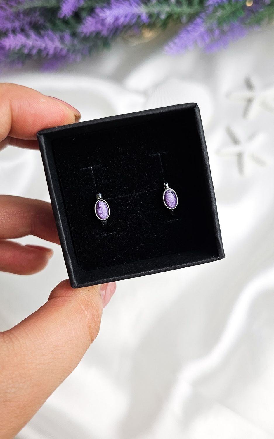 Hoop Earrings in Charoite