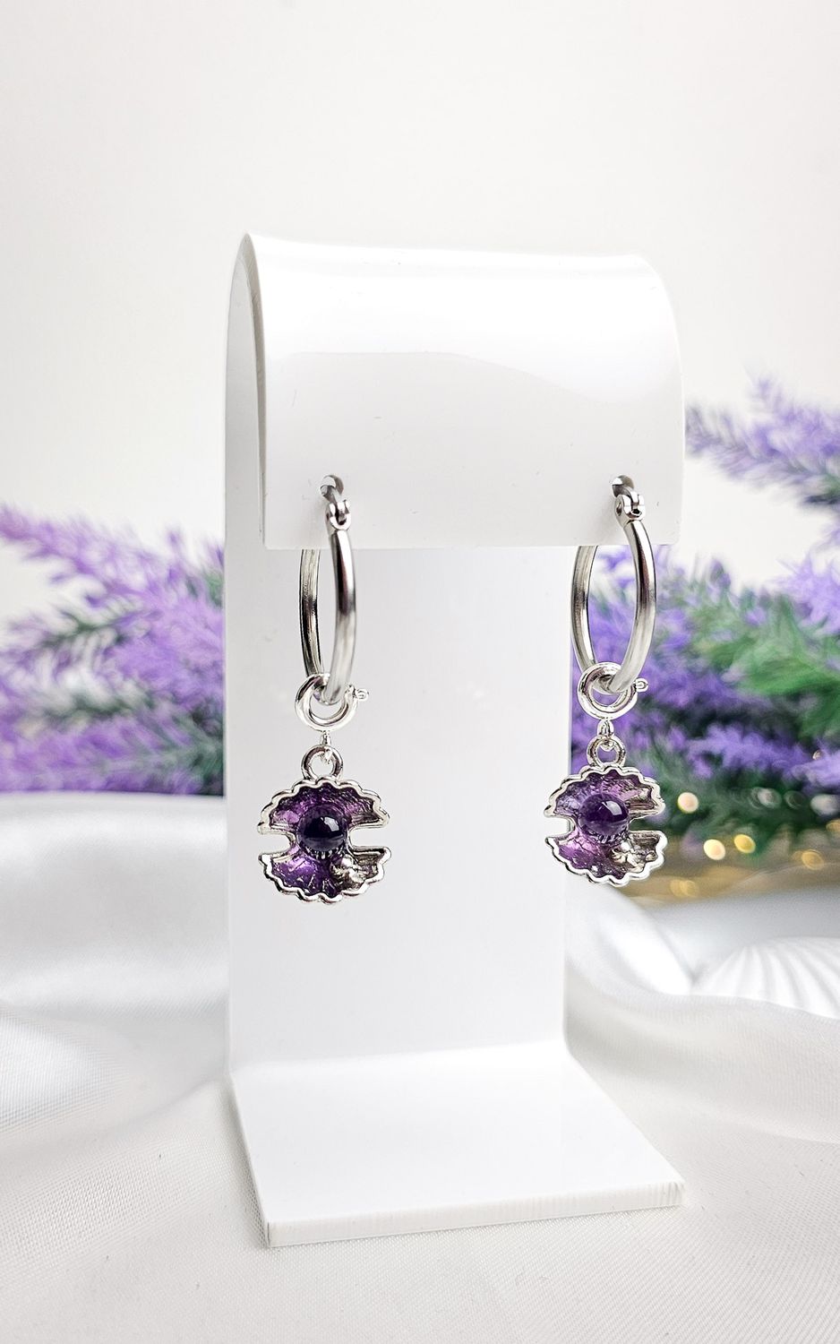 Earrings with Shell in Amethyst