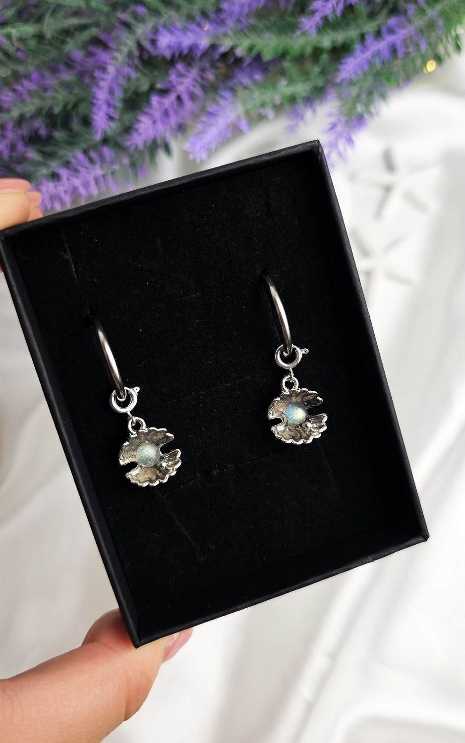 Earrings with Shell in Labradorite
