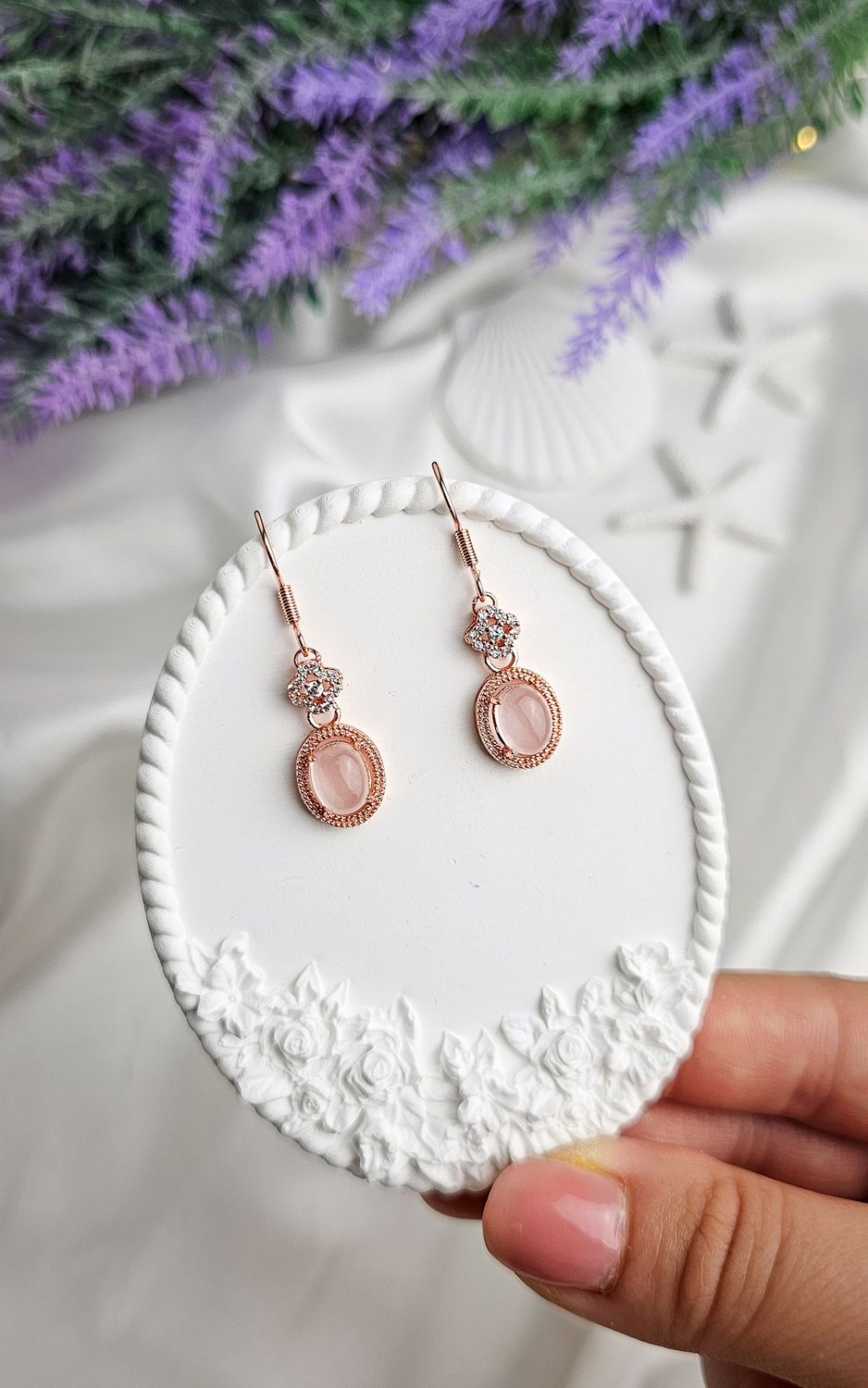 Earrings in Rose Quartz