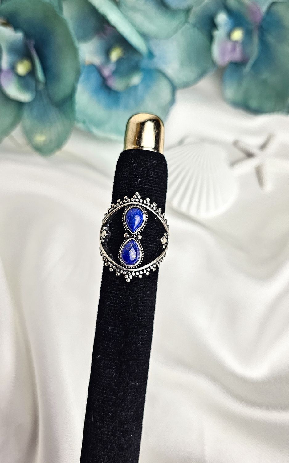 Adjustable Etnico Ring with Double Lapislazuli (FROM SIZE 20)