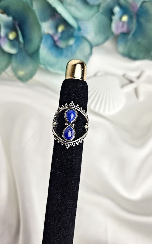 Adjustable Etnico Ring with Double Lapislazuli (FROM SIZE 20)