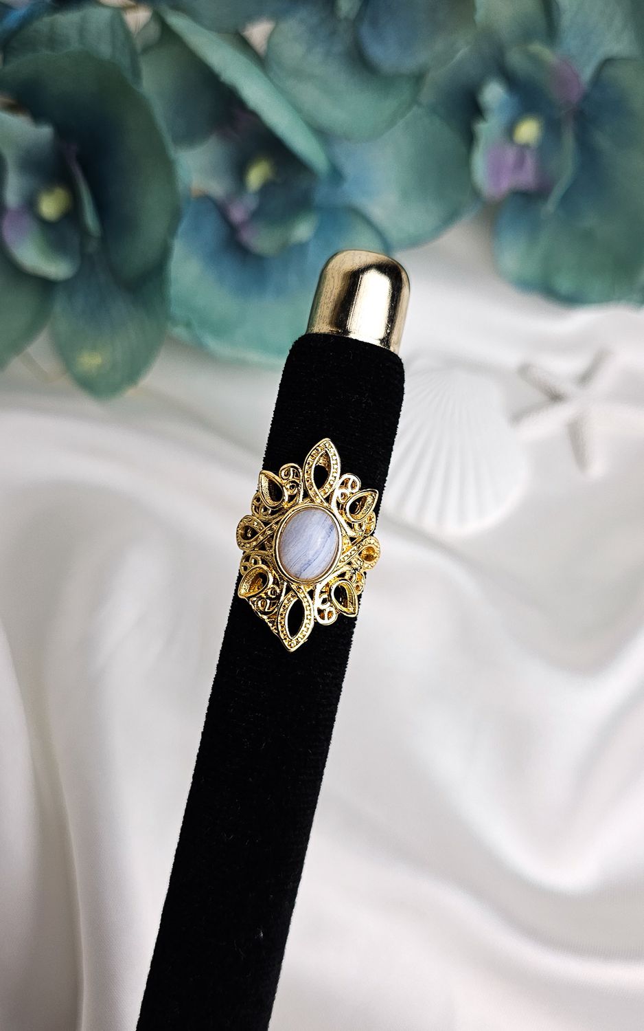 Adjustable Boho Ring in Blue Lace Agate (FROM SIZE 13)