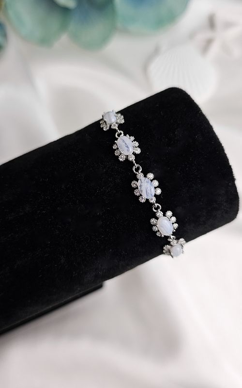 Adjustable Bracelet in Blue Lace Agate (s925)