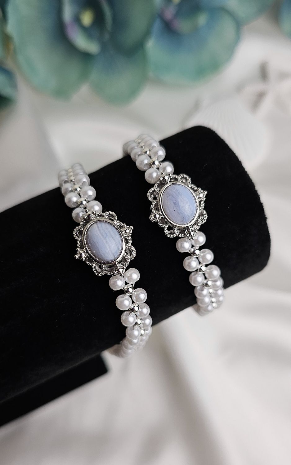 Adjustable Bracelet in Blue Lace Agate