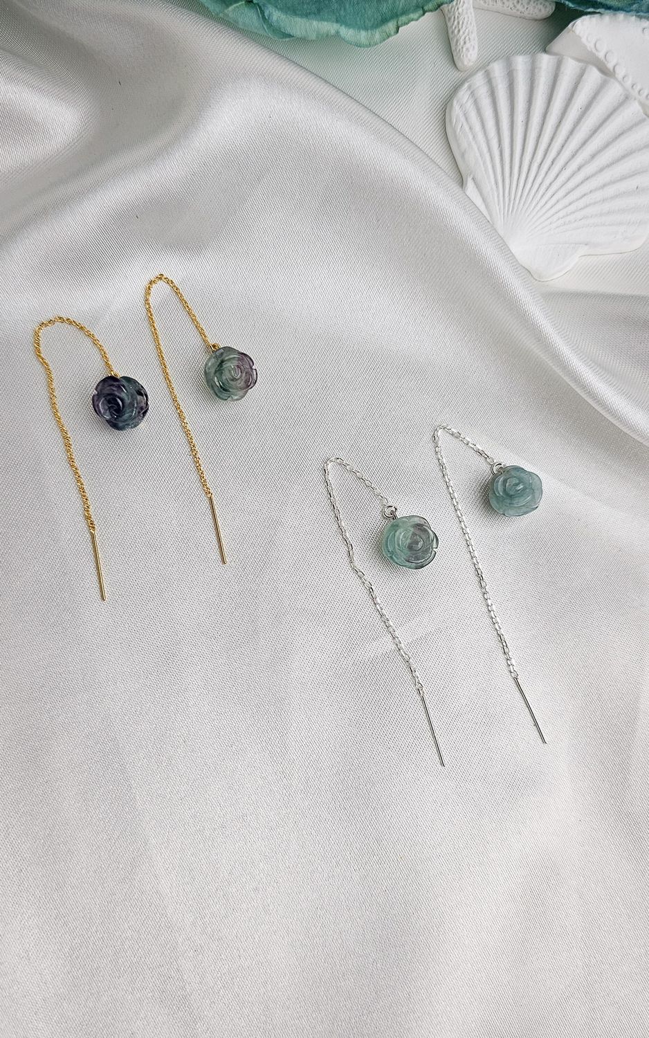 Earrings with Rose in Fluorite (s925/Gold-filled 14k)