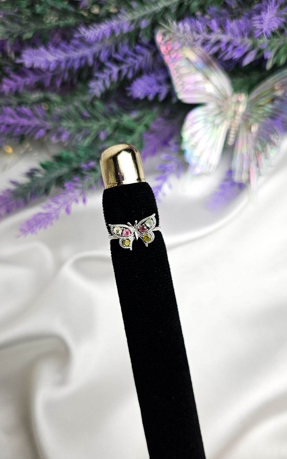 Adjustable Ring with Butterfly in Multicolor Tourmaline n.1 (FROM SIZE 10)