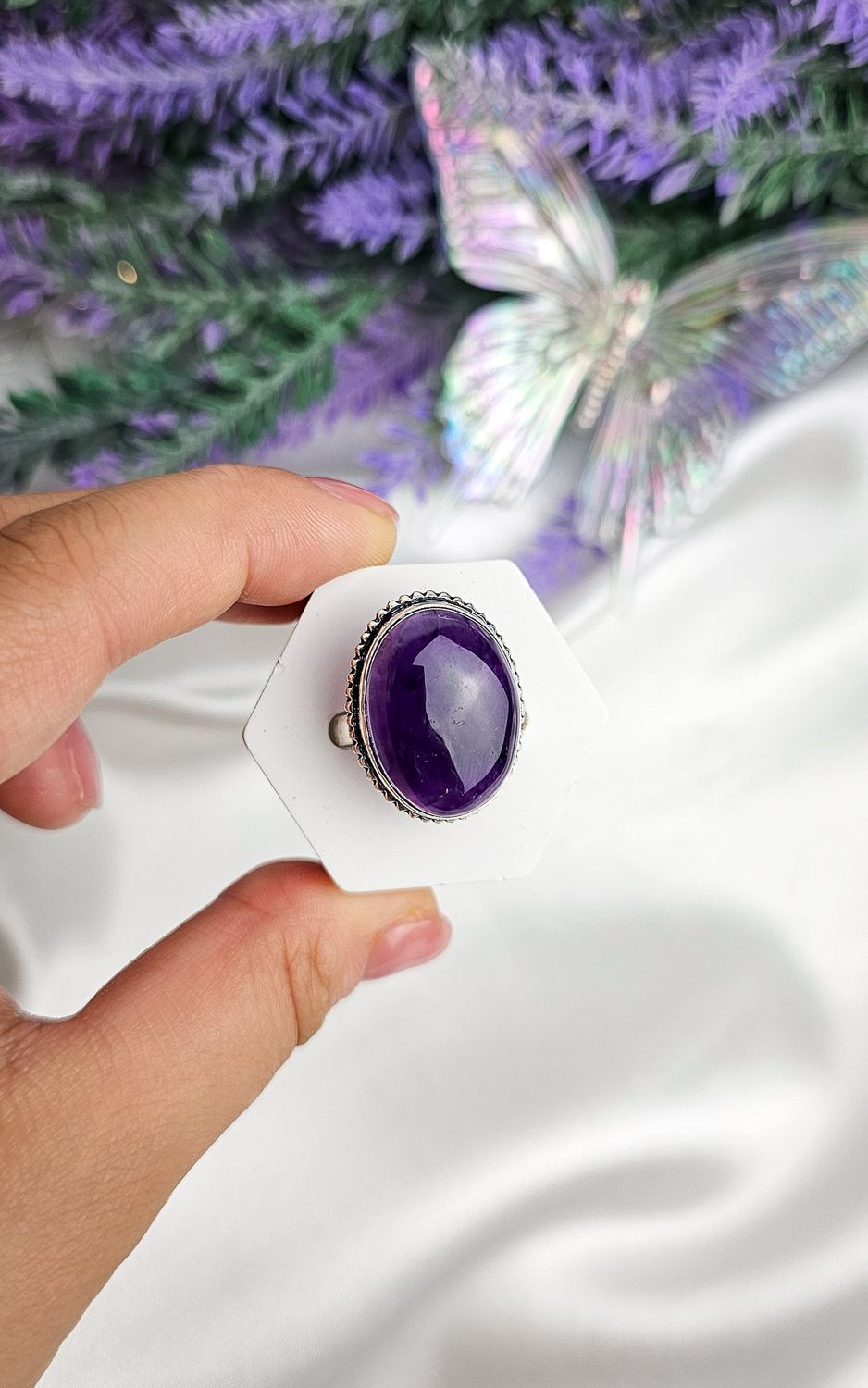 Adjustable Indian Ring in Amethyst (FROM SIZE 7)