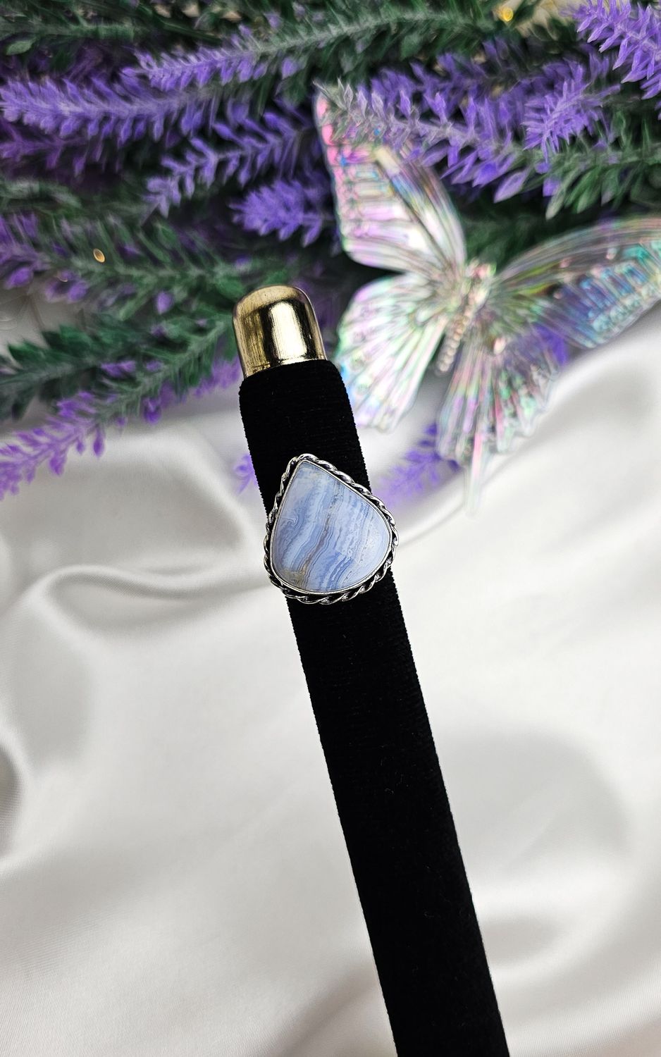 Adjustable Indian Ring in Blue Lace Agate (FROM SIZE 7)