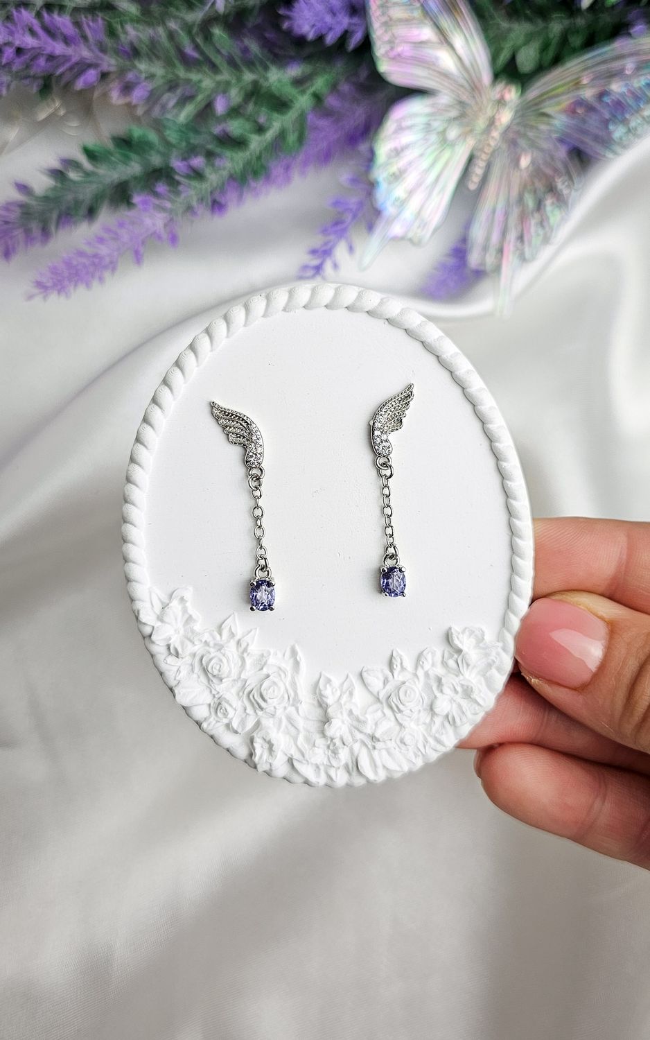 Earrings with Angel Wings in Tanzanite (s925)
